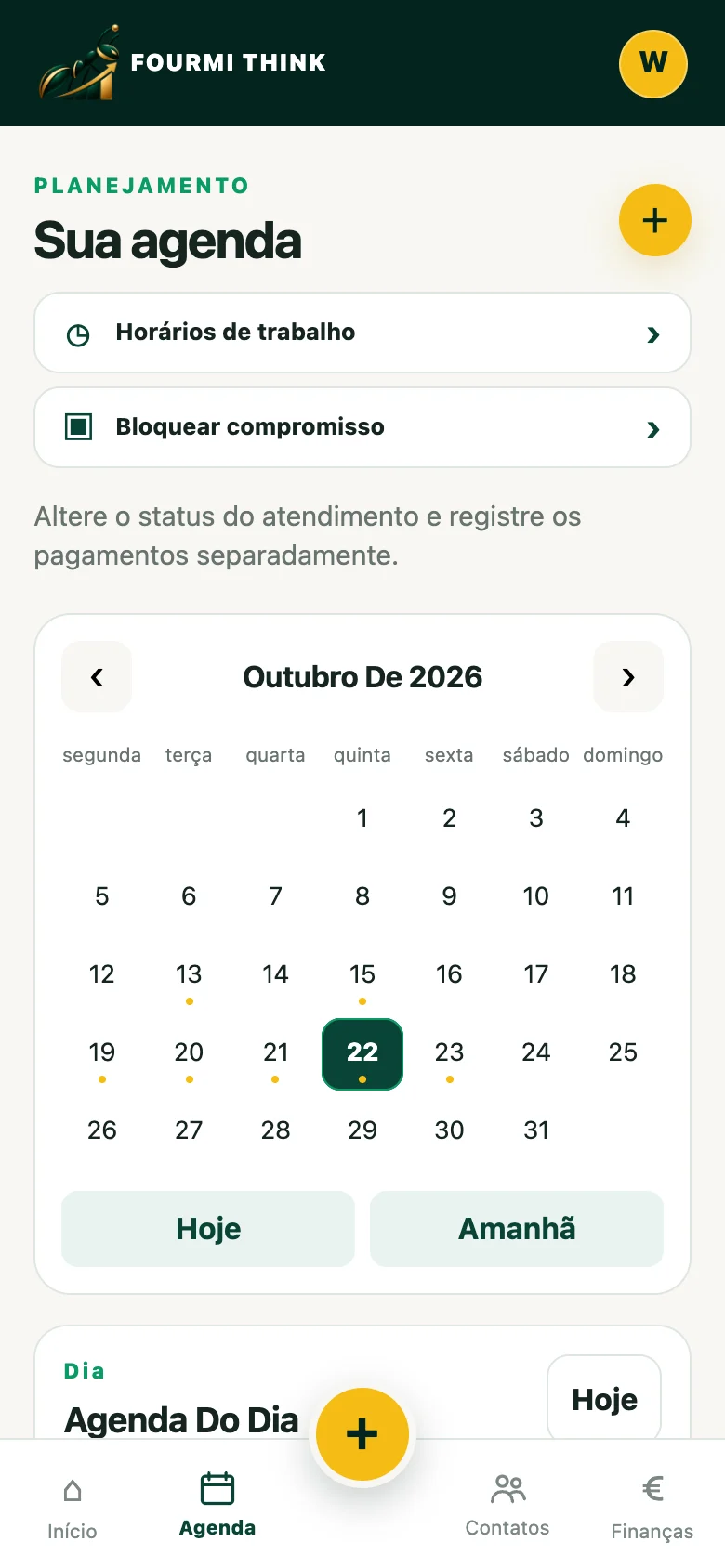 Agenda de atendimentos do Profissional Autônomo