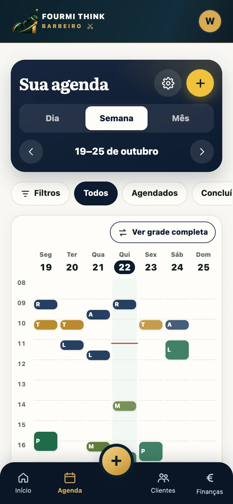 Agenda do Barbeiro com os atendimentos do dia